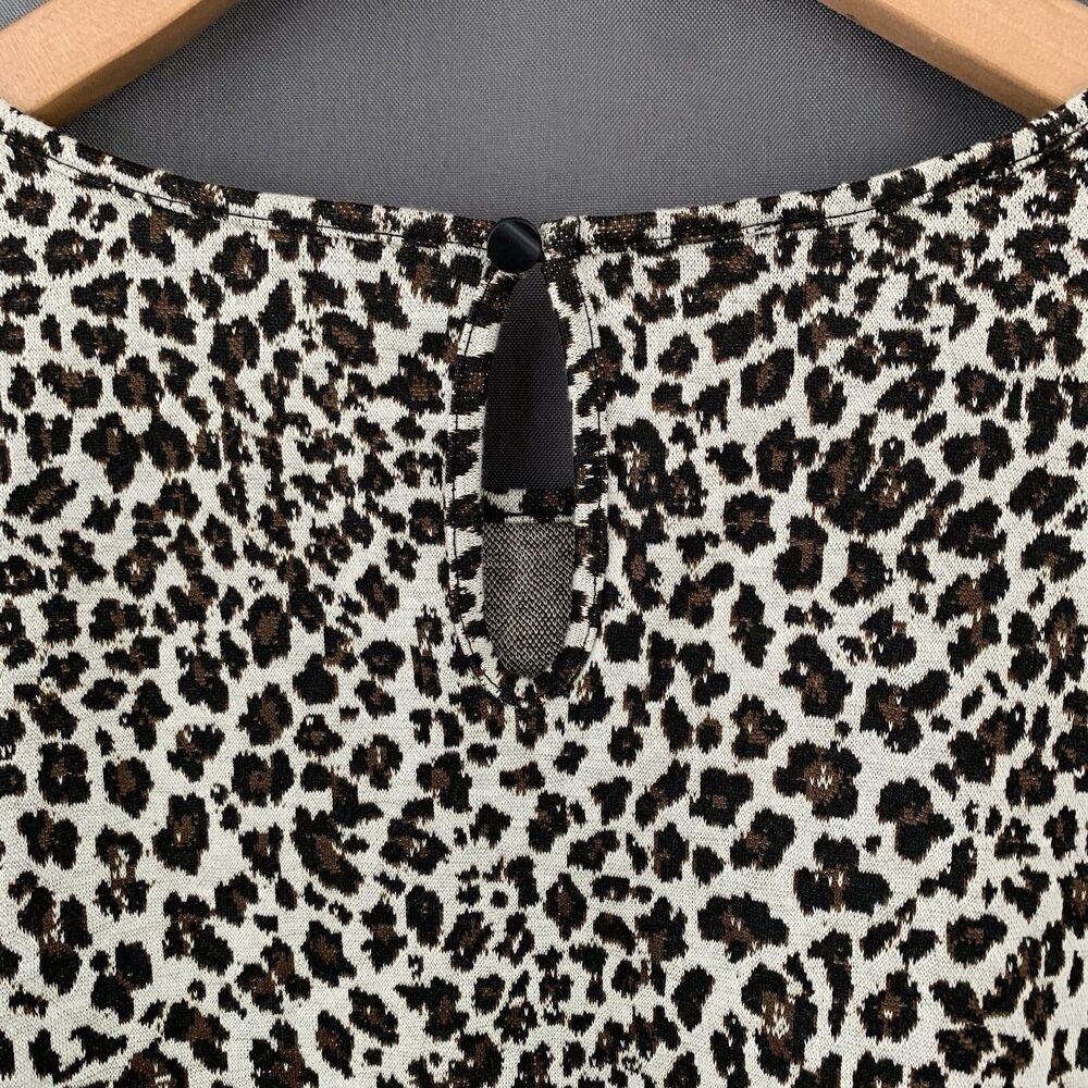 Van Heusen Stretch Knit Top Sz L Brown Neutral Leopard Cheetah Y2K Office Casual - Picture 14 of 14